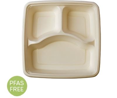 TRAY FIBER 50oz 9&quot; 3COMP 200cs SQUARE 43ST9S3 