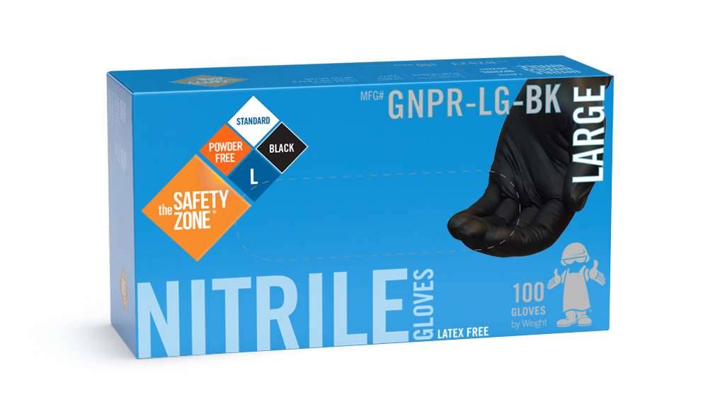 GLOVES NITRILE LG BK PF 10/100 GNPR-LG-BK